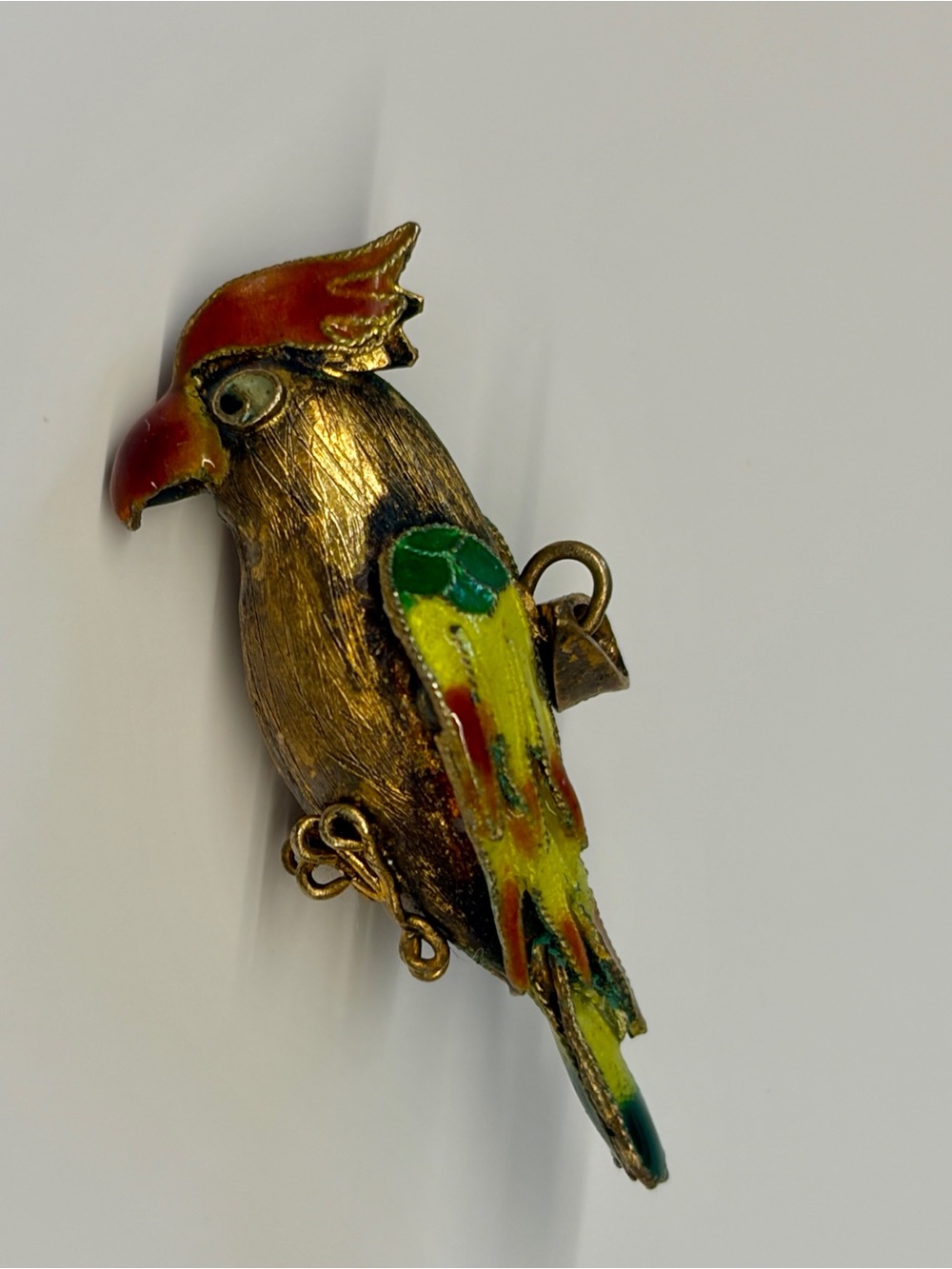 Vintage Parrot Enamel Bird Pendant - Multicolor Sterling Silver